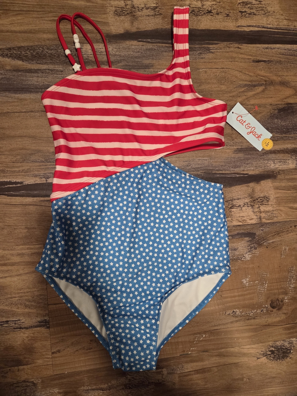 Cat & Jack Red Striped and Blue Star One-Piece Swimsuit
